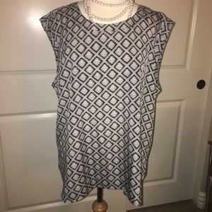 J Crew white and black print top.